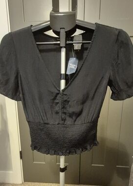 Abercrombie & Fitch Black Smocked Peplum Top XS V-Neck NWT